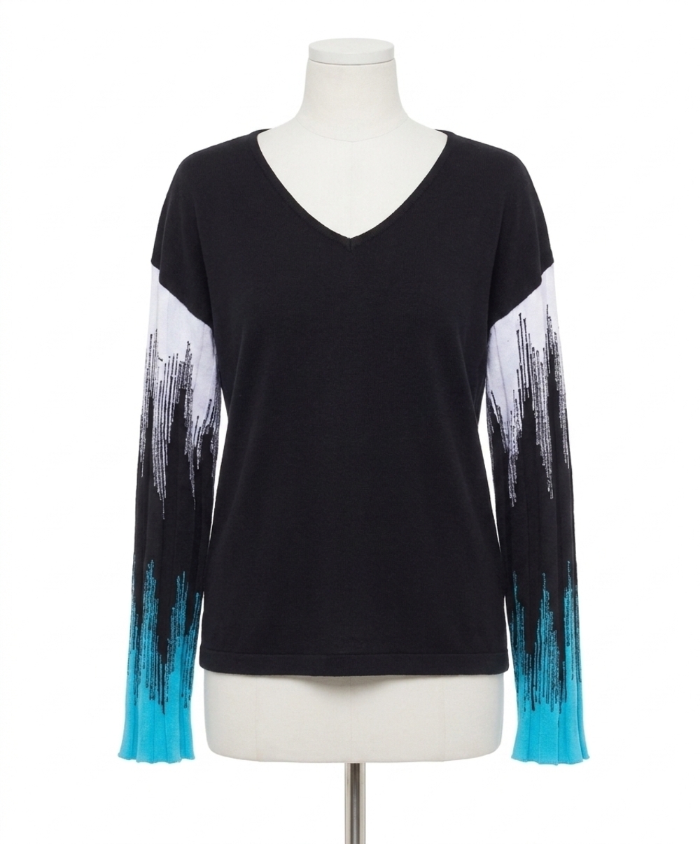 NEW ANGEL APPAREL knit top with ribbed sleeves in black/turquoise